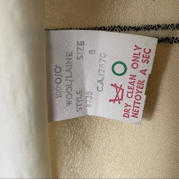 Nwt vintage 1980s 100% wool cream blazer with black stripes size 8 - Picture 13 of 17